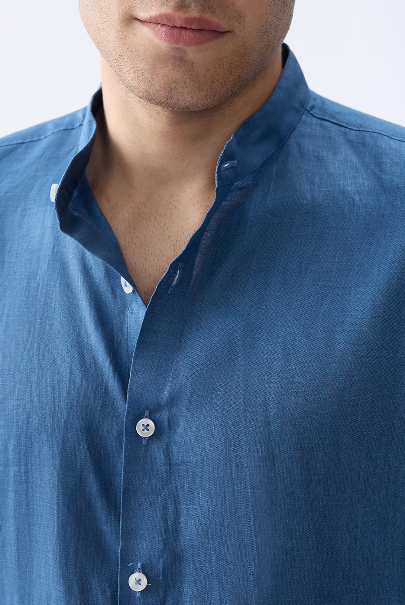 Dusty Blue Mandarin 100% Pure Linen Shirt - CiceroniMen Shirtsbhrāta