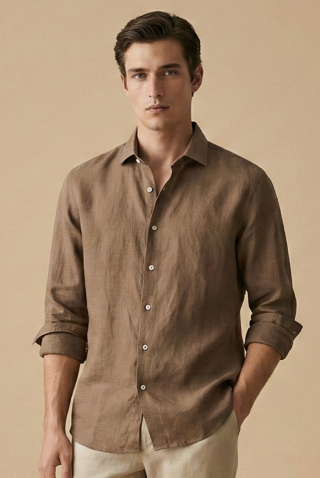 Earth Brown 100% Pure Linen Shirt - CiceroniMen Shirtsbhrāta