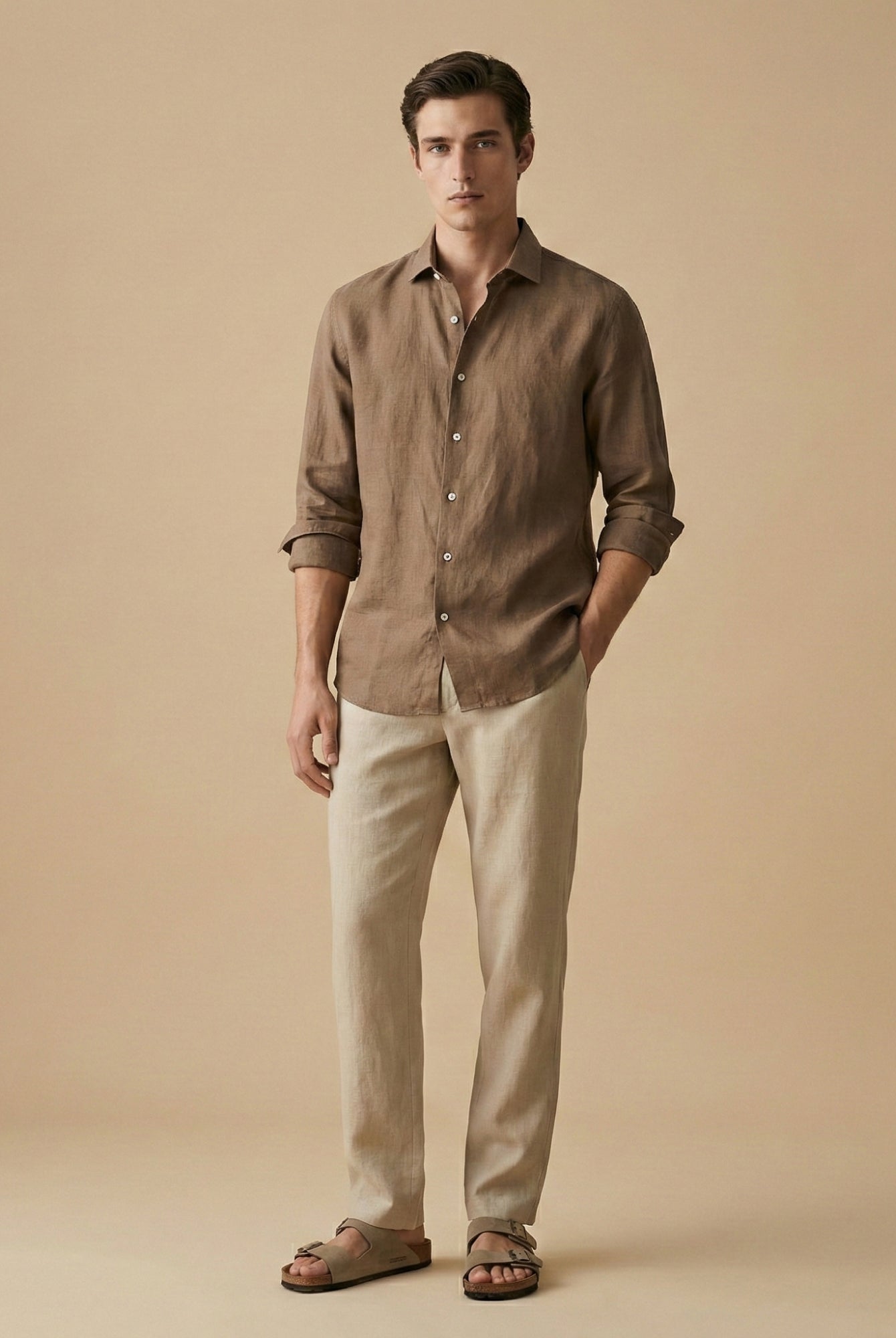 Earth Brown 100% Pure Linen Shirt - CiceroniMen Shirtsbhrāta