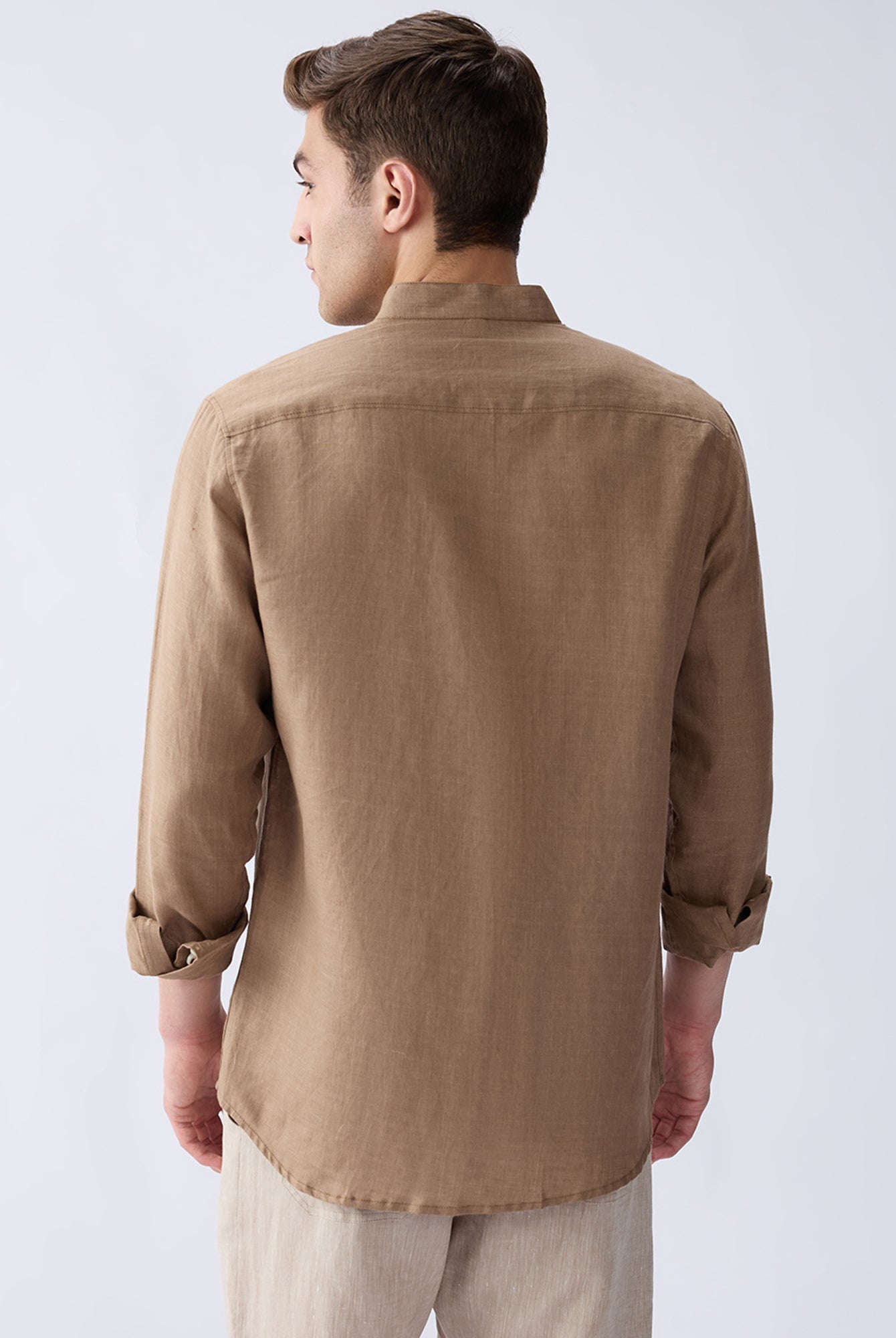 Earth Brown Mandarin 100% Pure Linen Shirt - CiceroniMen Shirtsbhrāta