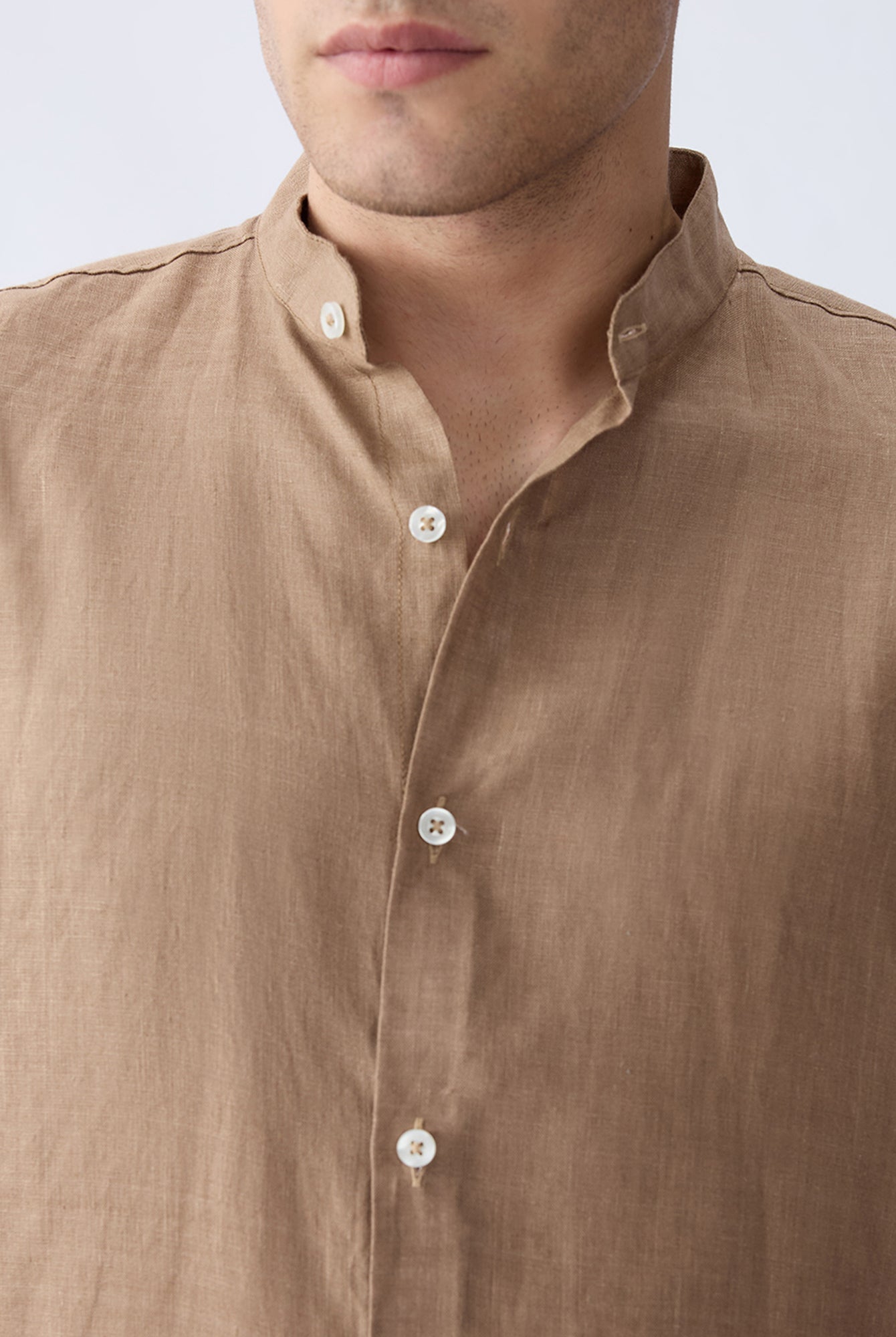 Earth Brown Mandarin 100% Pure Linen Shirt - CiceroniMen Shirtsbhrāta