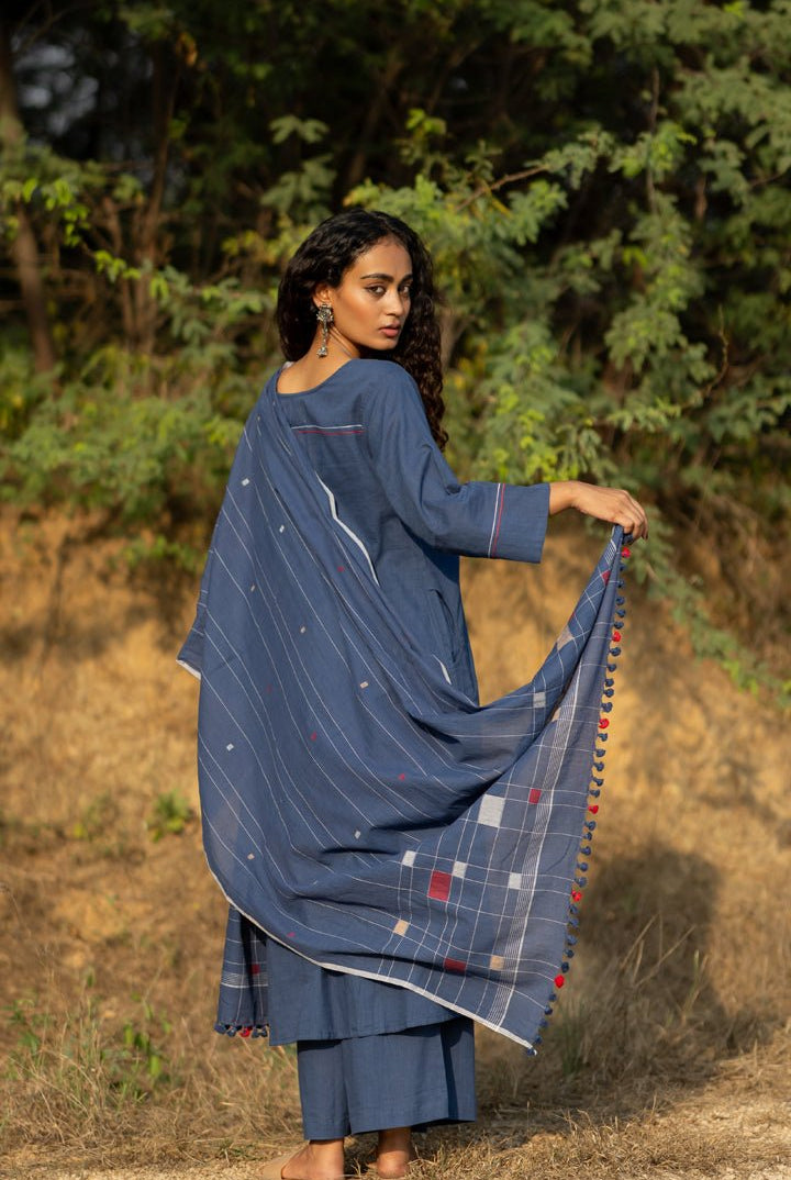 Earthy Blue Kurta Set with Dupatta - CiceroniKurta Set, Everyday WearMaidaan