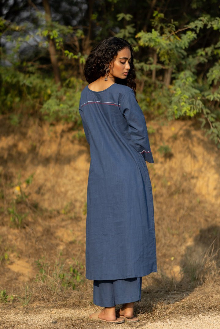 Earthy Blue Kurta Set with Dupatta - CiceroniKurta Set, Everyday WearMaidaan