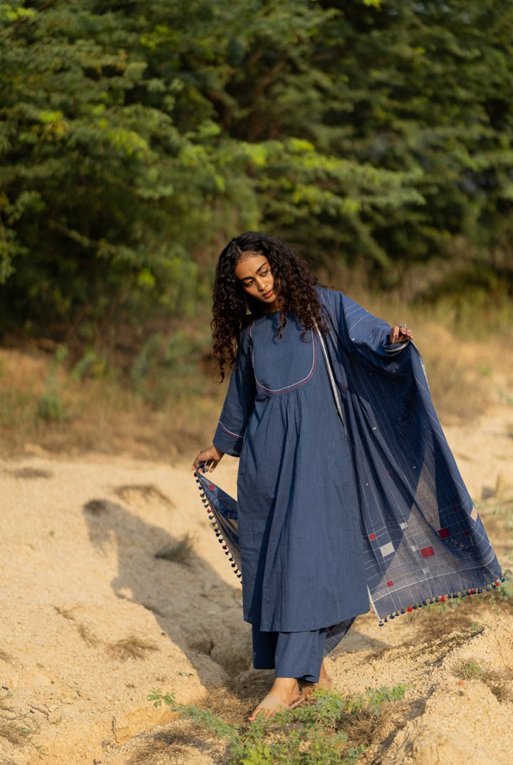 Earthy Blue Kurta Set with Dupatta - CiceroniKurta Set, Everyday WearMaidaan