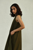 Earthy Green Halter Dress - CiceroniDressesCanoopi