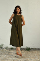Earthy Green Halter Dress - CiceroniDressesCanoopi