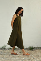Earthy Green Halter Dress - CiceroniDressesCanoopi