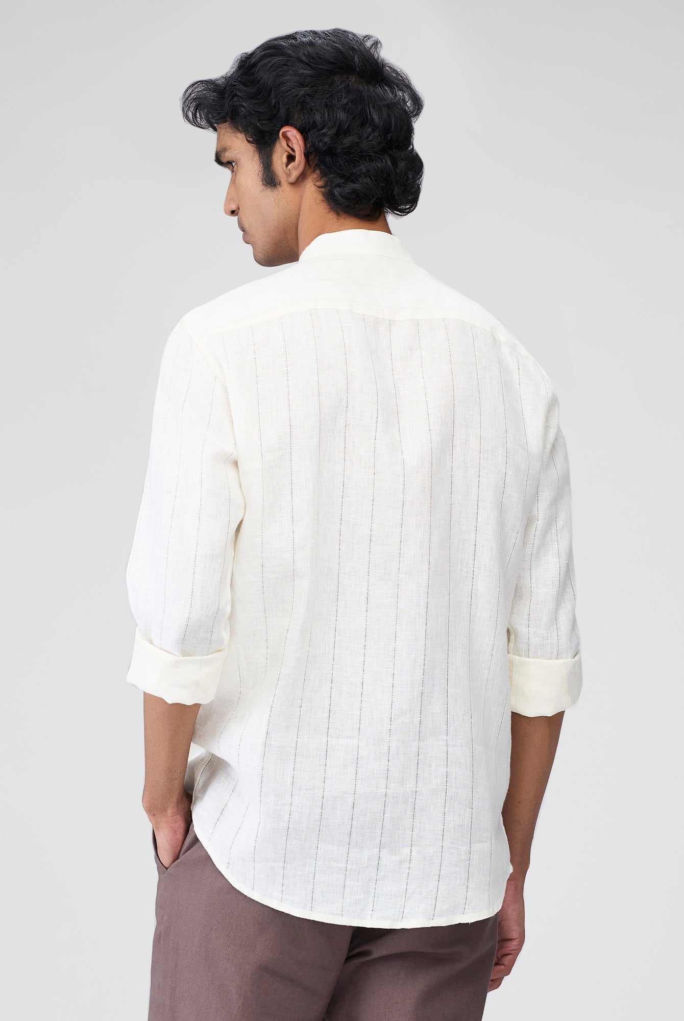 Ecru 100% Linen Stripes Shirt - CiceroniMen Shirtsbhrāta