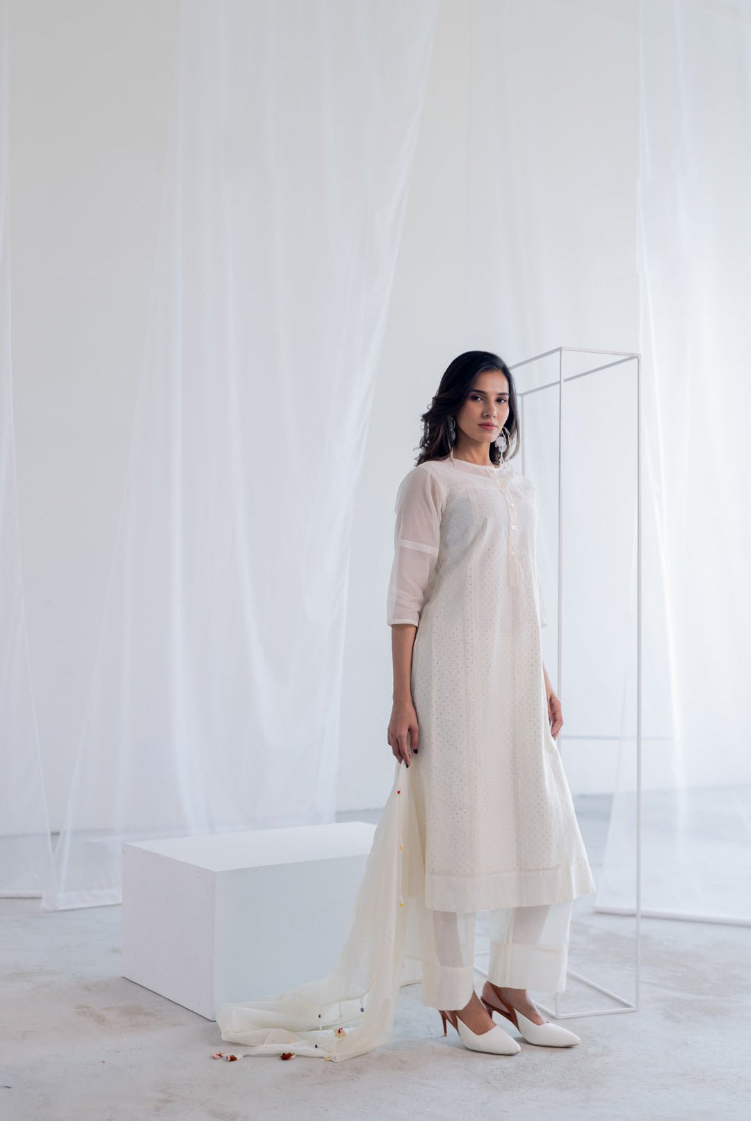 Ecru Chanderi Polka Kurta - CiceroniKurta, Everyday WearSilai Studio