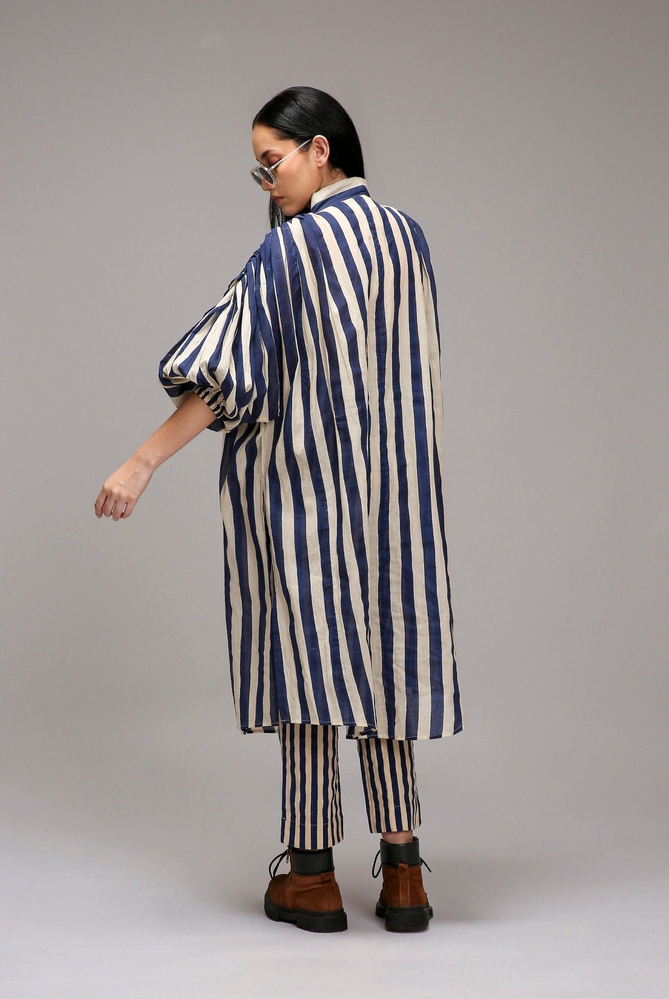 Egg-Shell Blue Striped Baha Tunic Set (2 PCS) - CiceroniKurta Set, Everyday WearMATI