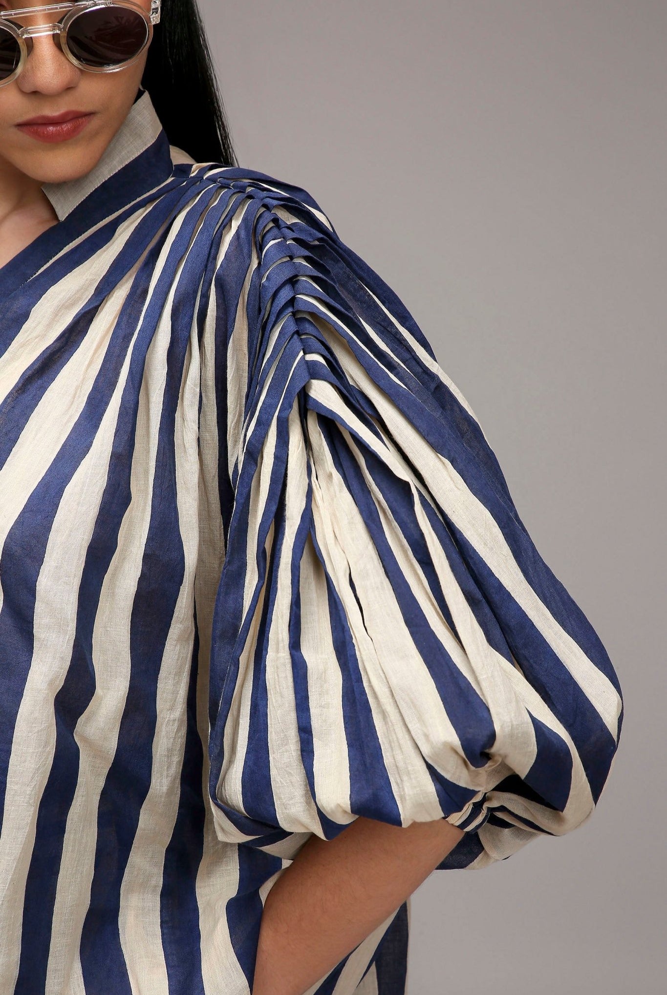 Egg-Shell Blue Striped Baha Tunic - CiceroniKurta, Everyday WearMATI