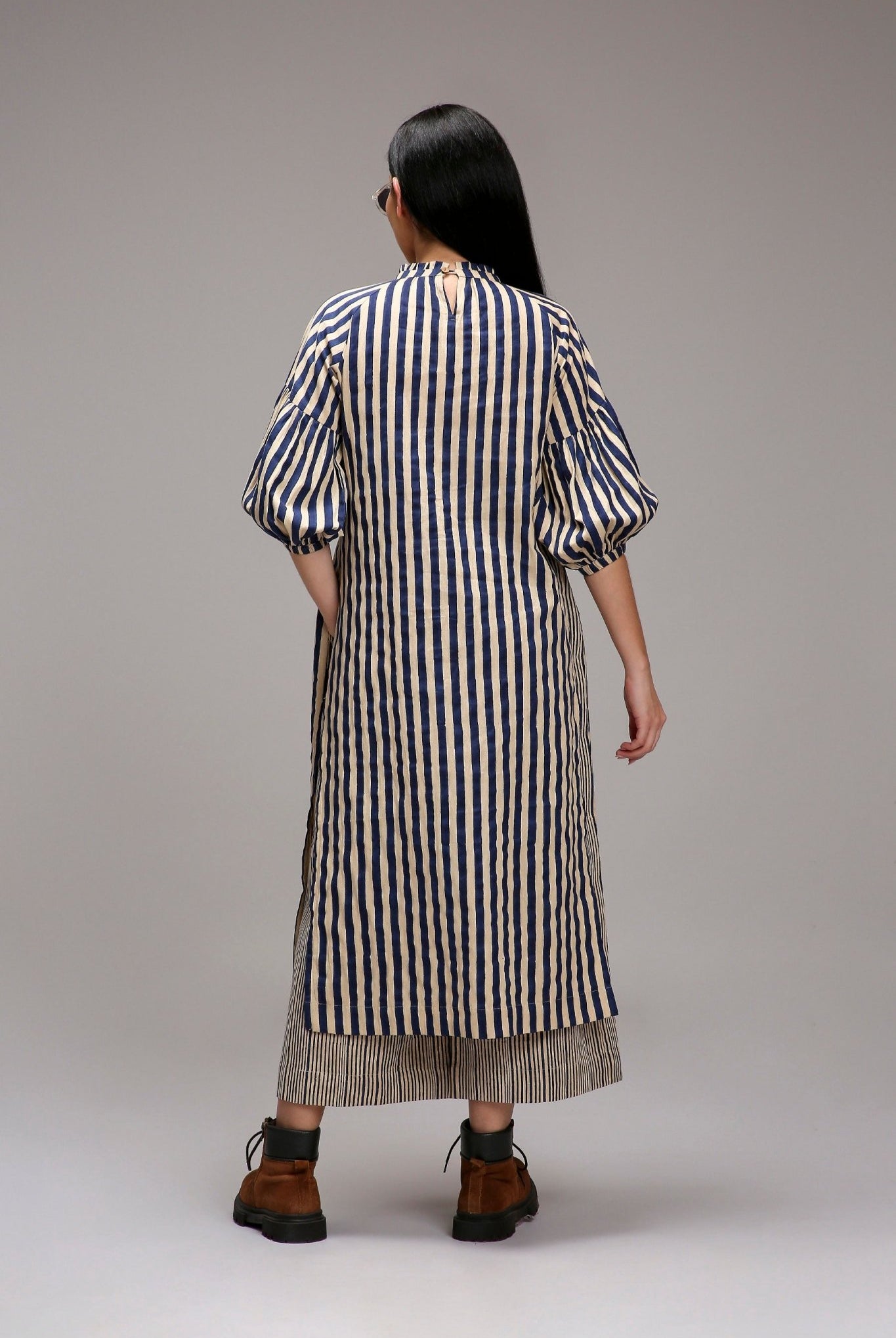 Egg-Shell Blue Striped Big Joker Tunic Set (2 PCS) - CiceroniKurta Set, Everyday WearMATI