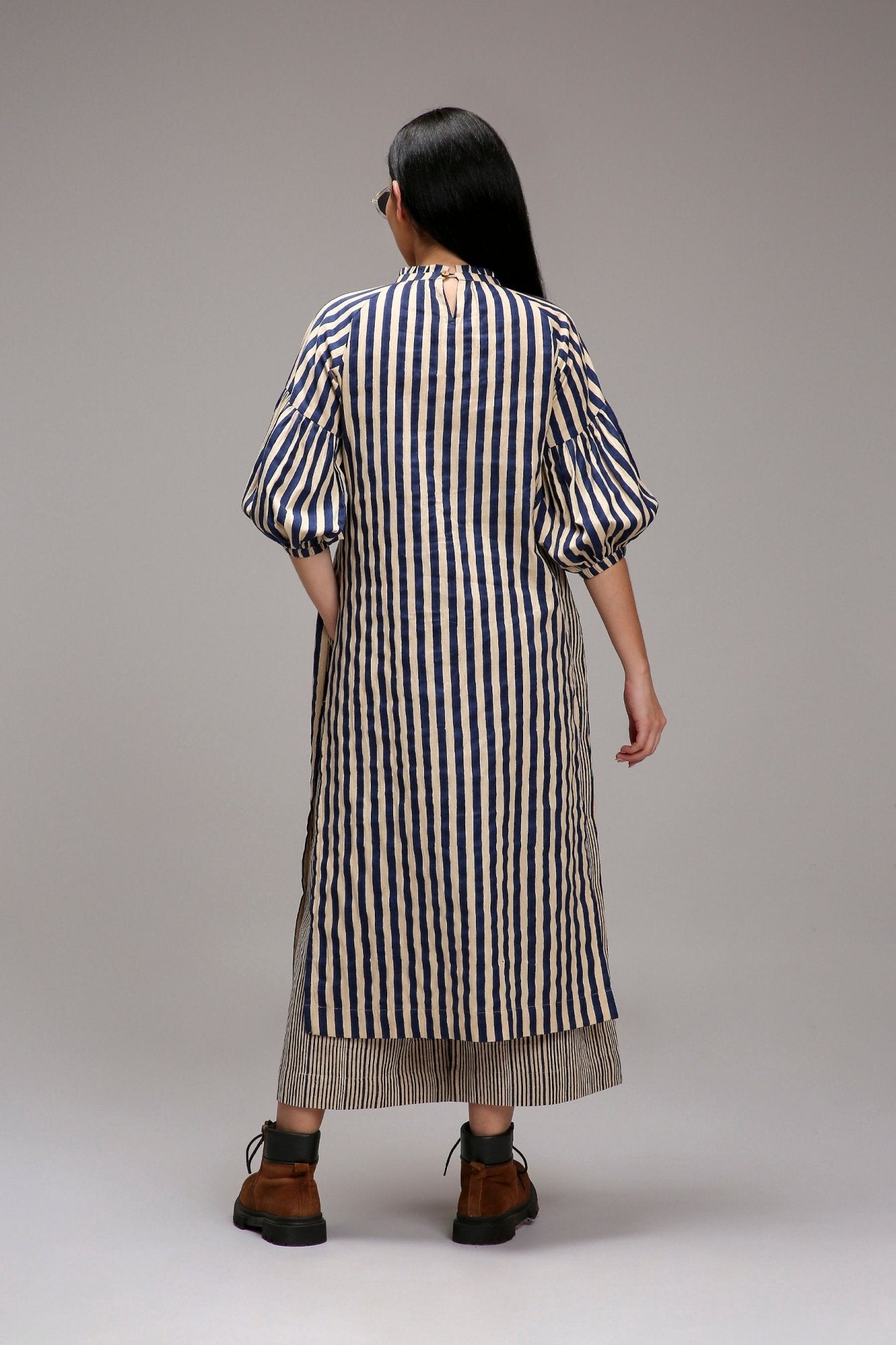 Egg-Shell Blue Striped Big Joker Tunic Set (2 PCS) - CiceroniKurta Set, Everyday WearMATI