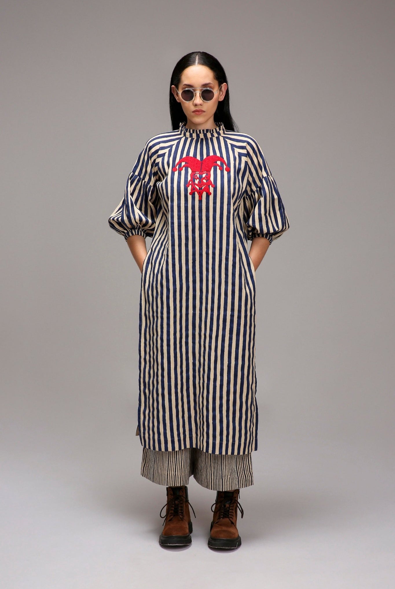 Egg-Shell Blue Striped Big Joker Tunic Set (2 PCS) - CiceroniKurta Set, Everyday WearMATI