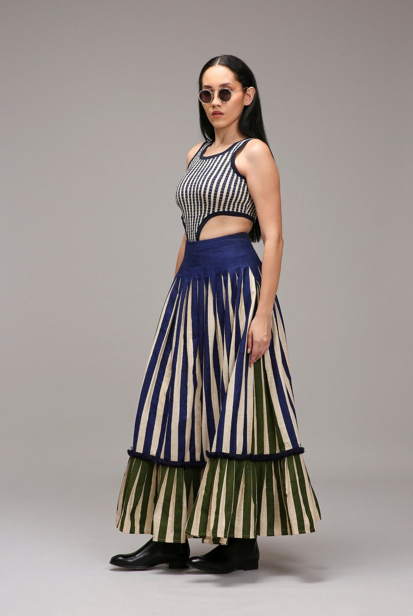 Egg-Shell Bodysuit Dual Striped Skirt Set (2 PCS) - CiceroniSkirt SetMATI