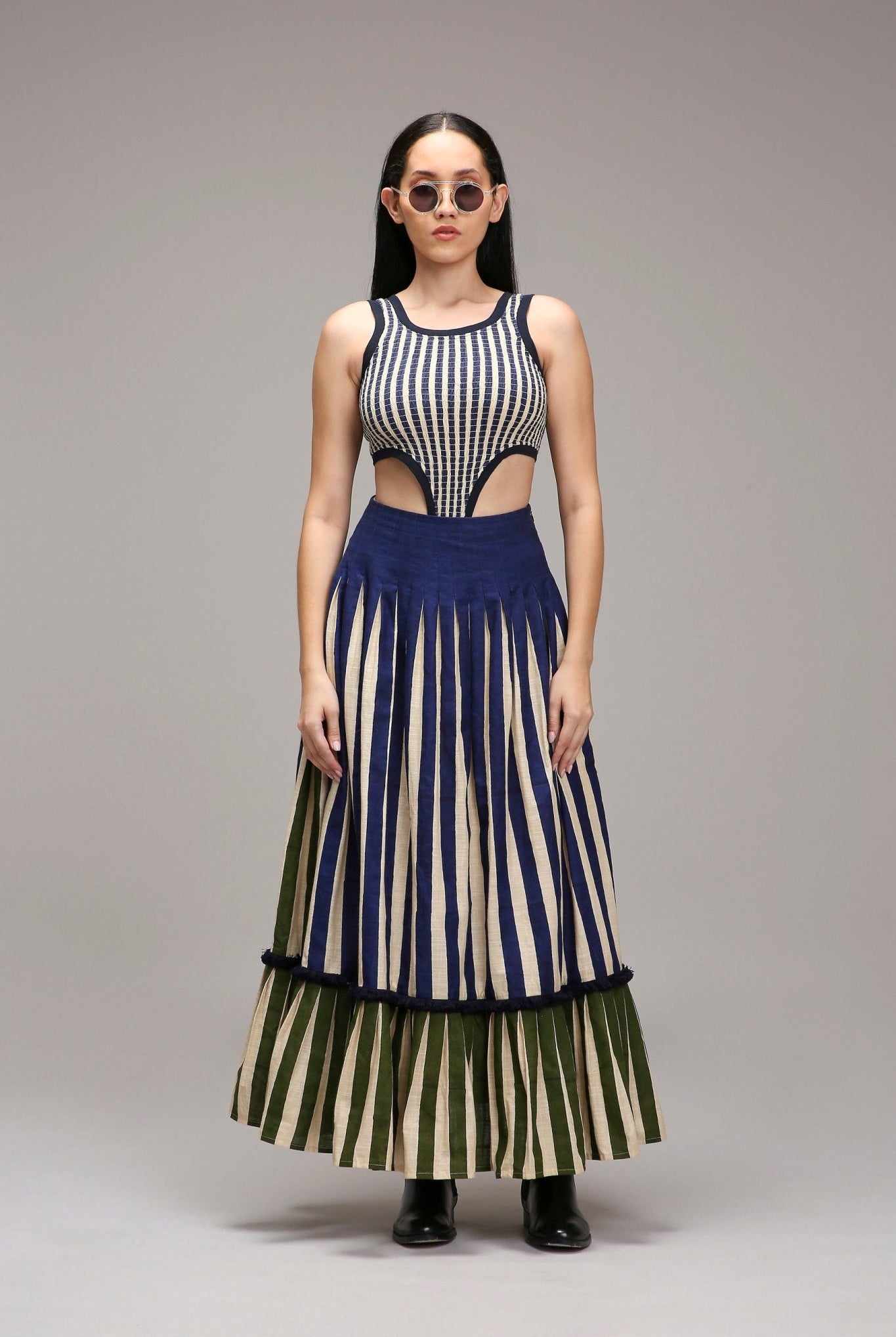 Egg-Shell Bodysuit Dual Striped Skirt Set (2 PCS) - CiceroniSkirt SetMATI