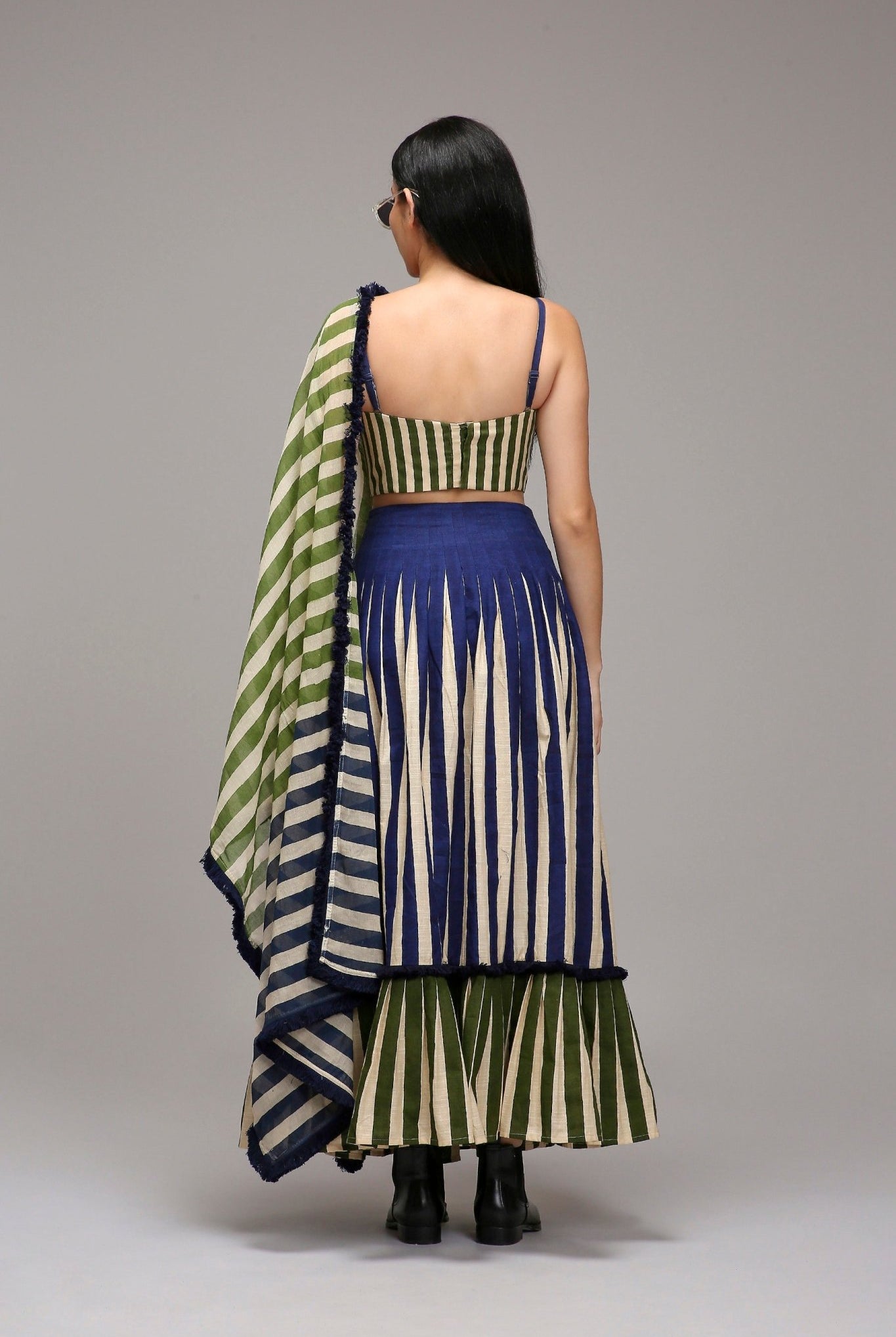 Egg-Shell Corset Dual Striped Stole Skirt Set (3 PCS) - CiceroniSkirt SetMATI