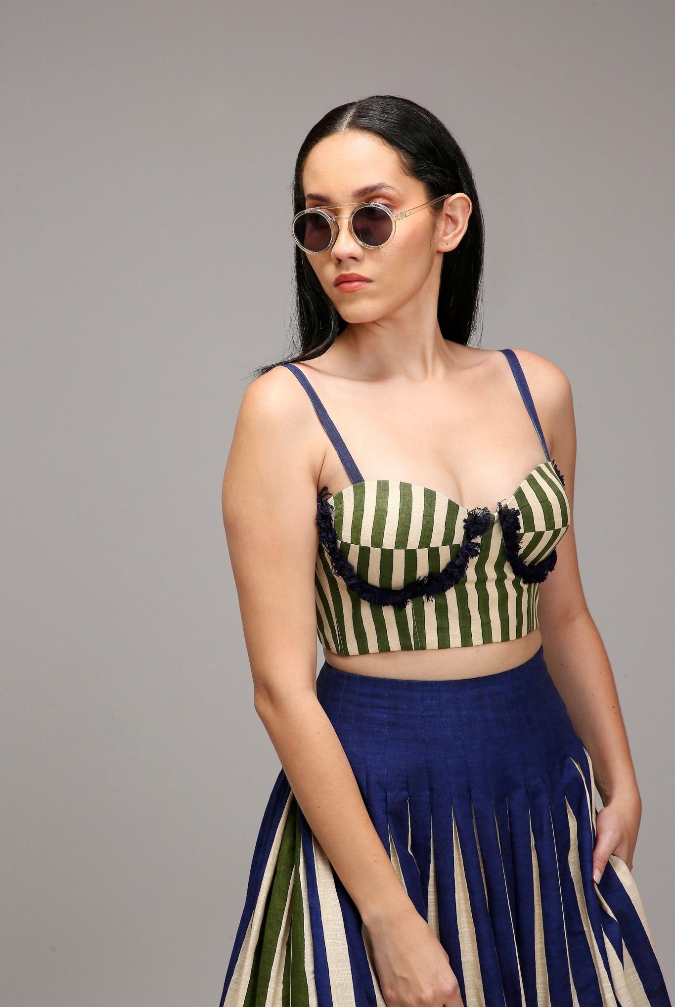 Egg-Shell Corset Dual Striped Stole Skirt Set (3 PCS) - CiceroniSkirt SetMATI