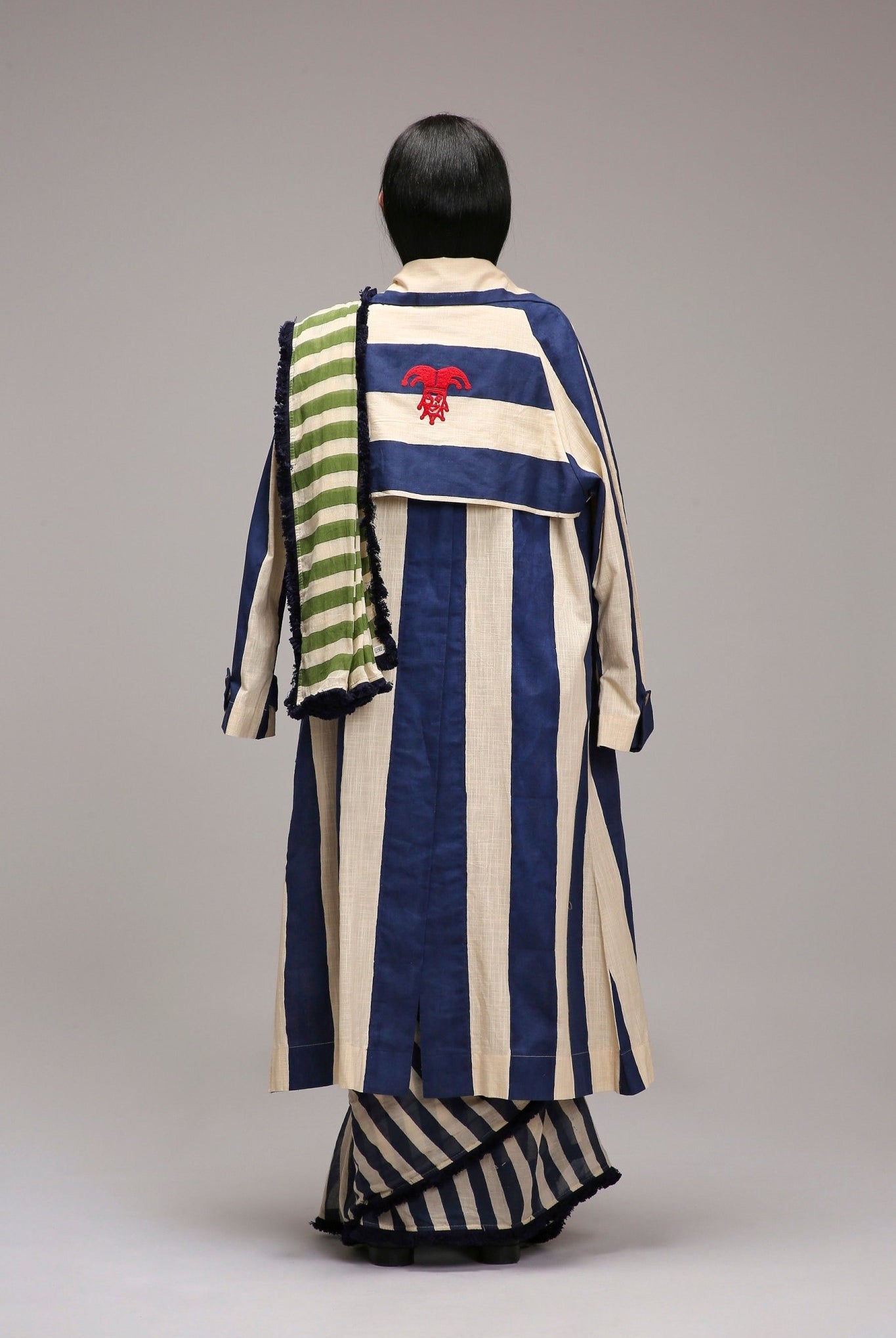 Egg-Shell Corset with Trench & Dual Striped Saree Set (3 PCS) - CiceroniSaree SetMATI
