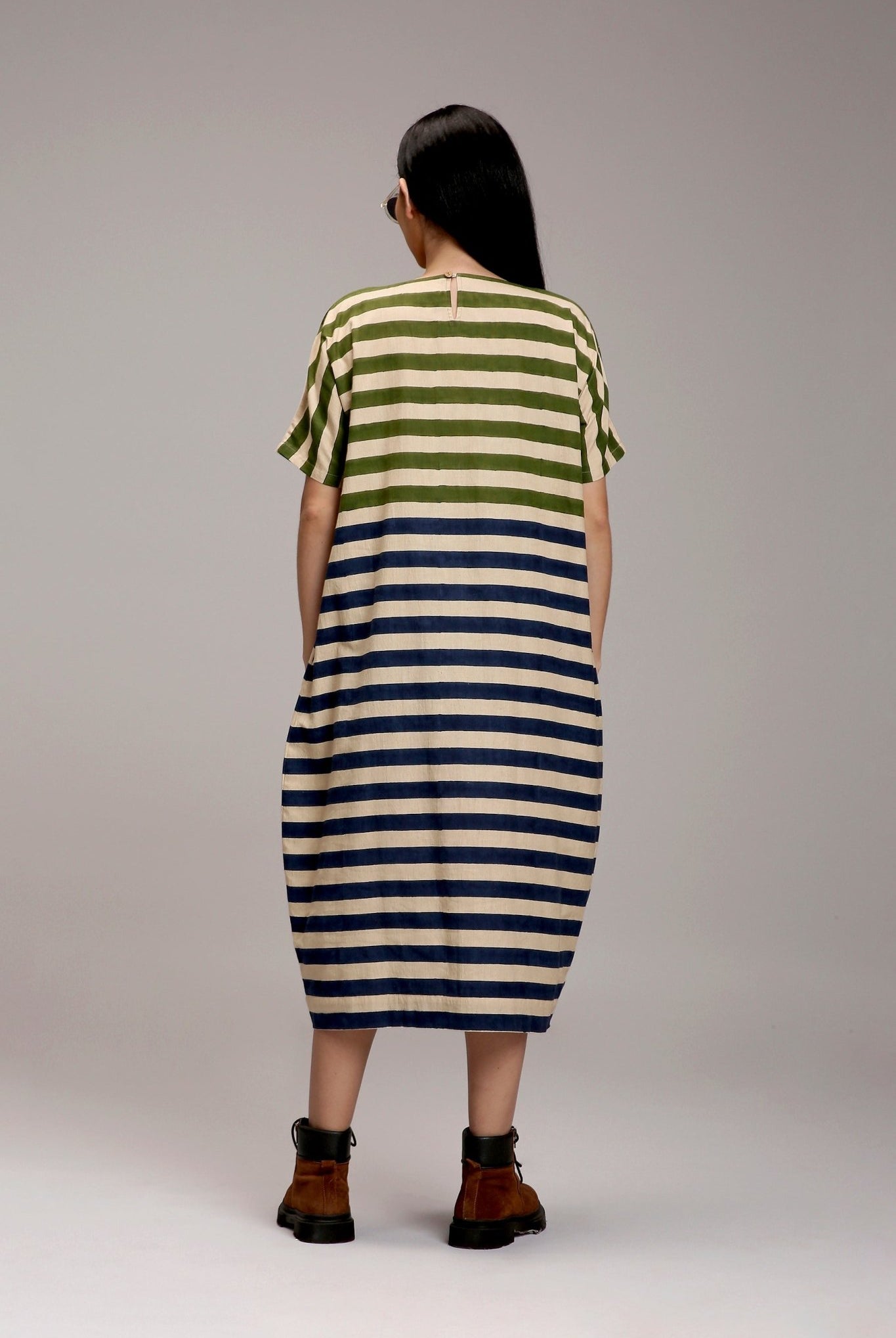 Egg-Shell Green & Blue Dual Striped Dress - CiceroniDressesMATI