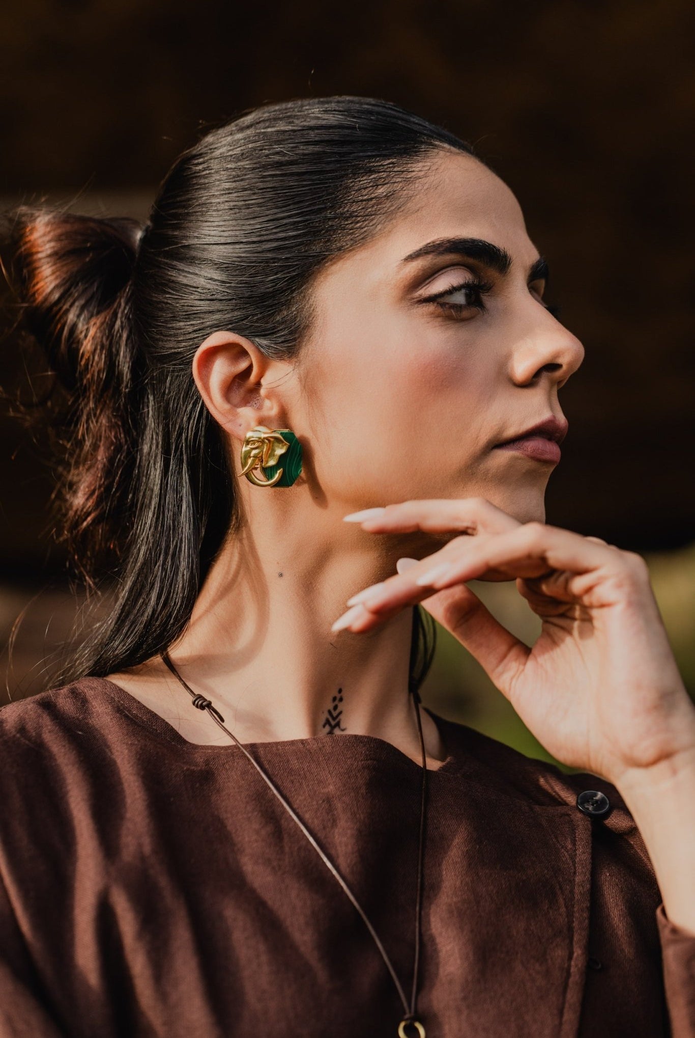 Ele Malachite Gold Studs - CiceroniEarringUnbent