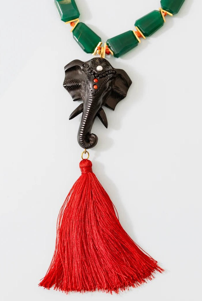 Elephant Lariat in Ebony - CiceroniNecklaceUnbent