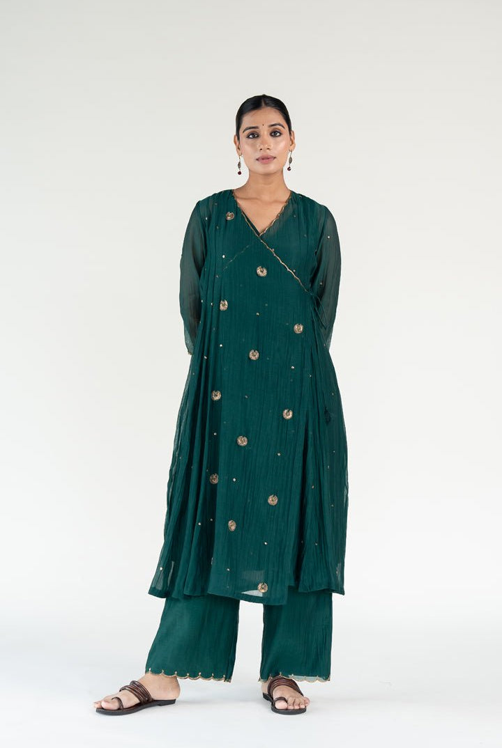 Emerald Green Angarkha (Set of 2) - CiceroniKurta Set, Festive WearNirjara