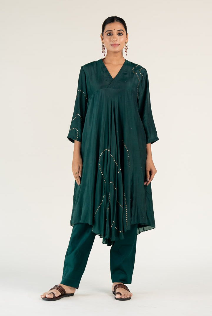 Emerald Green Maheem Kurta Set with Ayra Odhani - CiceroniKurta Set, Festive WearNirjara