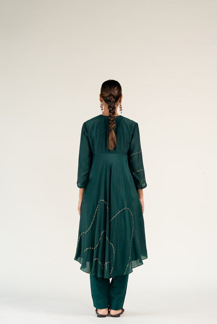 Emerald Green Maheem Kurta Set with Ayra Odhani - CiceroniKurta Set, Festive WearNirjara