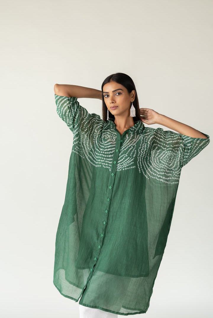 Emerald Swirl Bandhani Tunic and Pants Set - CiceroniKurta Set, Everyday WearSilai Studio