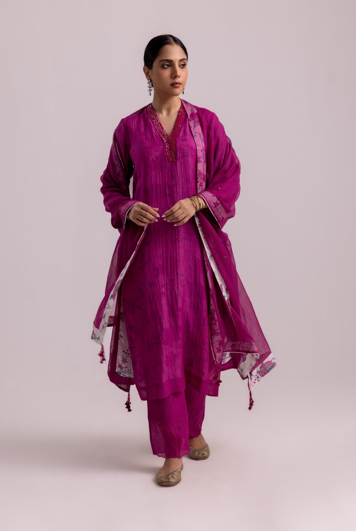 Farah Kurta Dupatta Set - Magenta - CiceroniKurta Set, Festive WearLabel Shreya Sharma