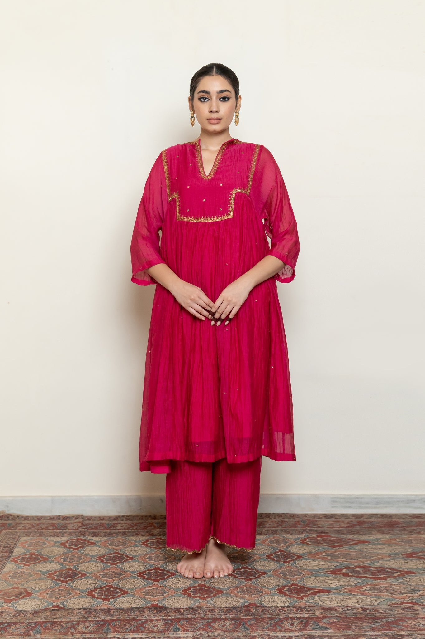 Farah Yoke Kurta Set - Rani Pink - CiceroniKurta Set, Festive wearNirjara