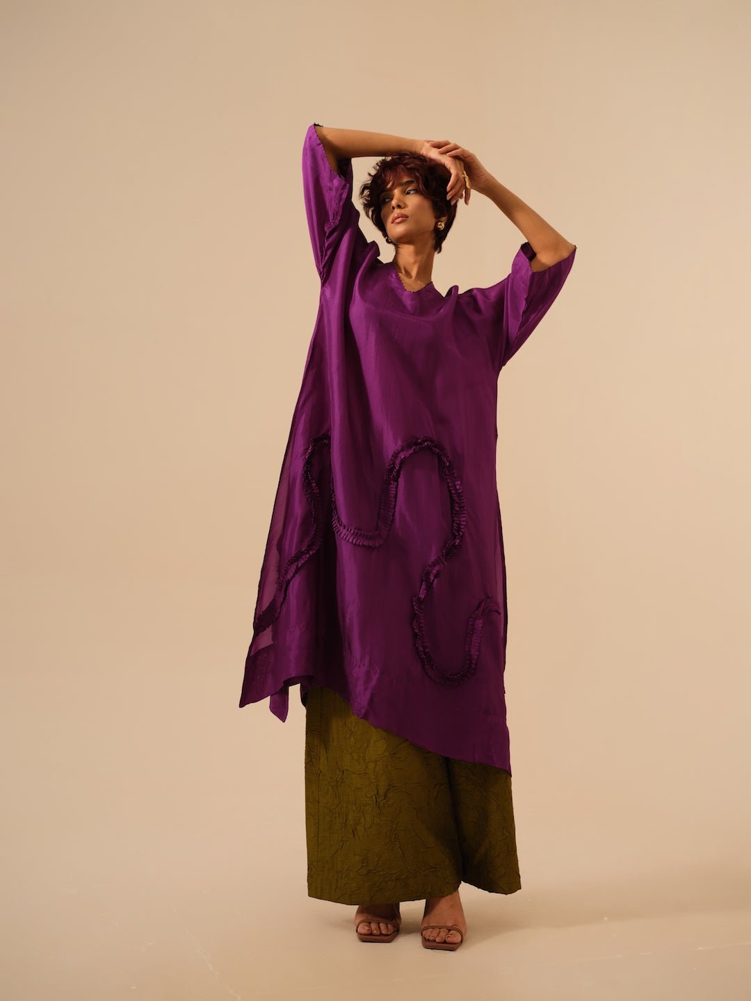 Flamingo Tunic - Aubergine - CiceroniKurta, Festive WearStoique
