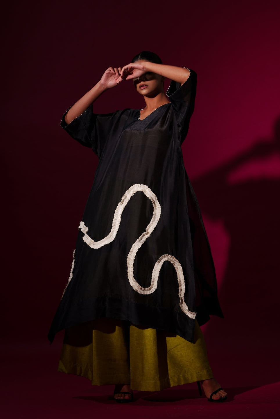 Flamingo Tunic in Black - CiceroniKurta, Festive WearStoique