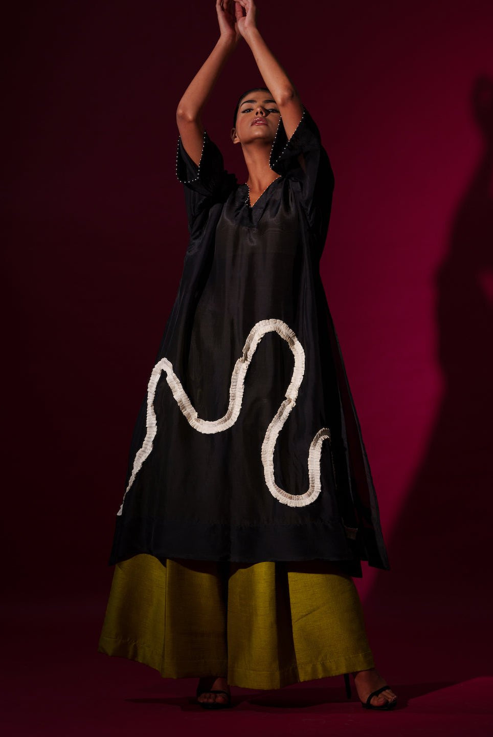 Flamingo Tunic in Black - CiceroniKurta, Festive WearStoique