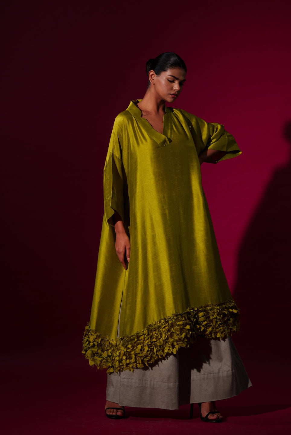 Flax Tunic - Leaf Green - CiceroniKurta, Festive WearStoique