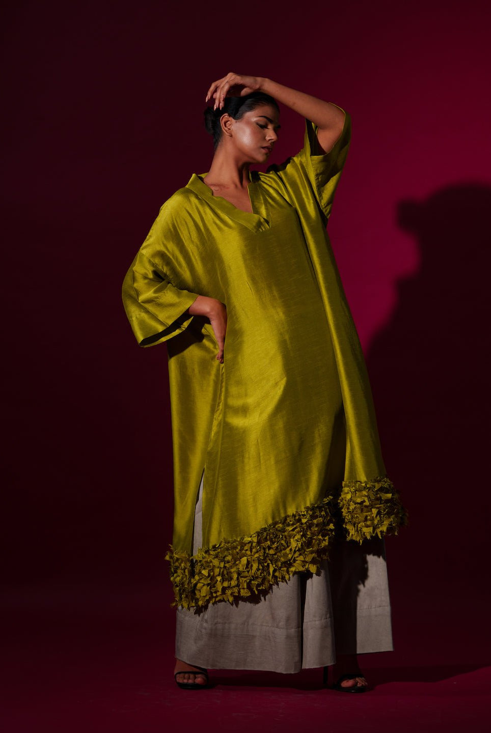 Flax Tunic - Leaf Green - CiceroniKurta, Festive WearStoique