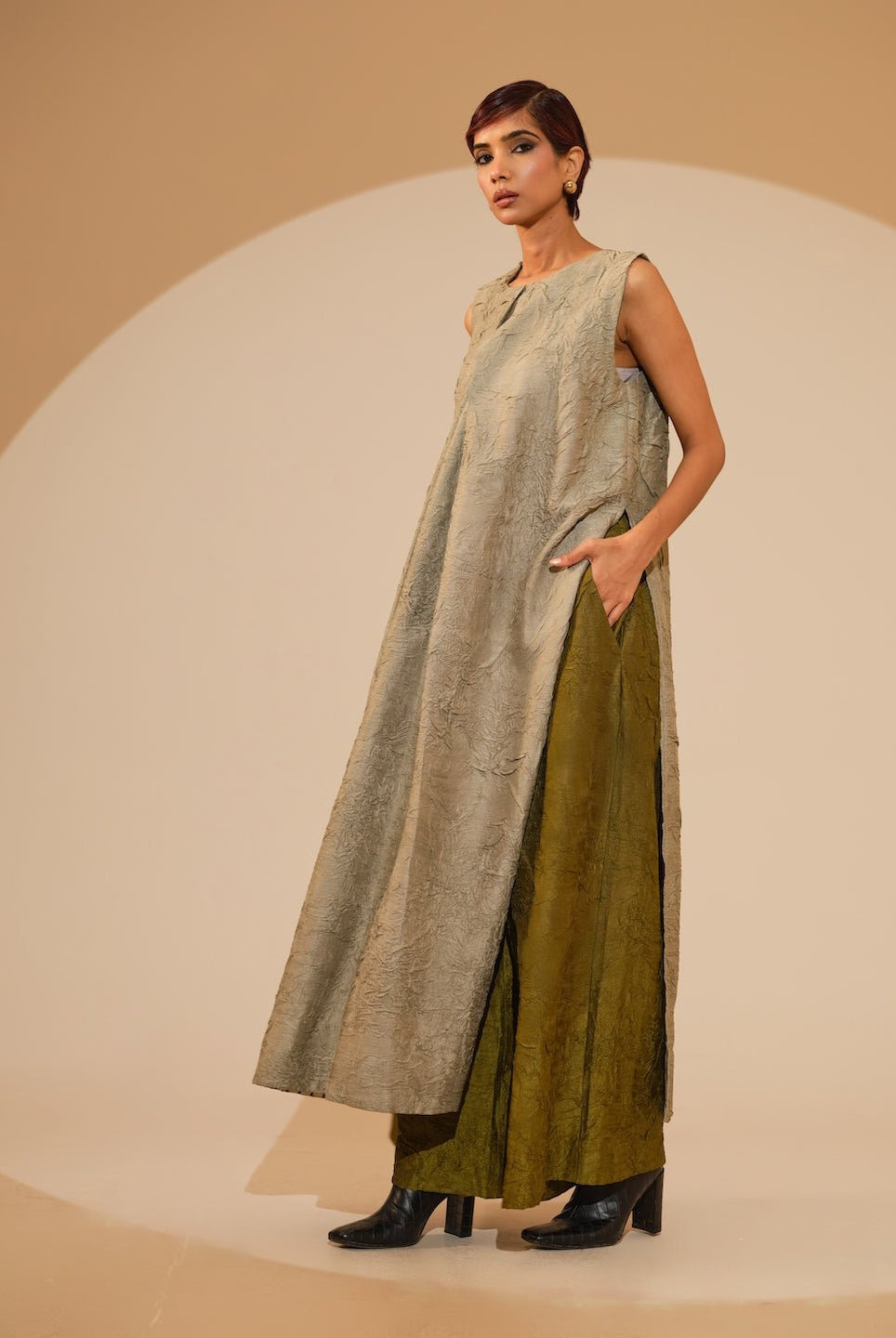 Flip Tunic - Taupe - CiceroniKurta, Festive WearStoique