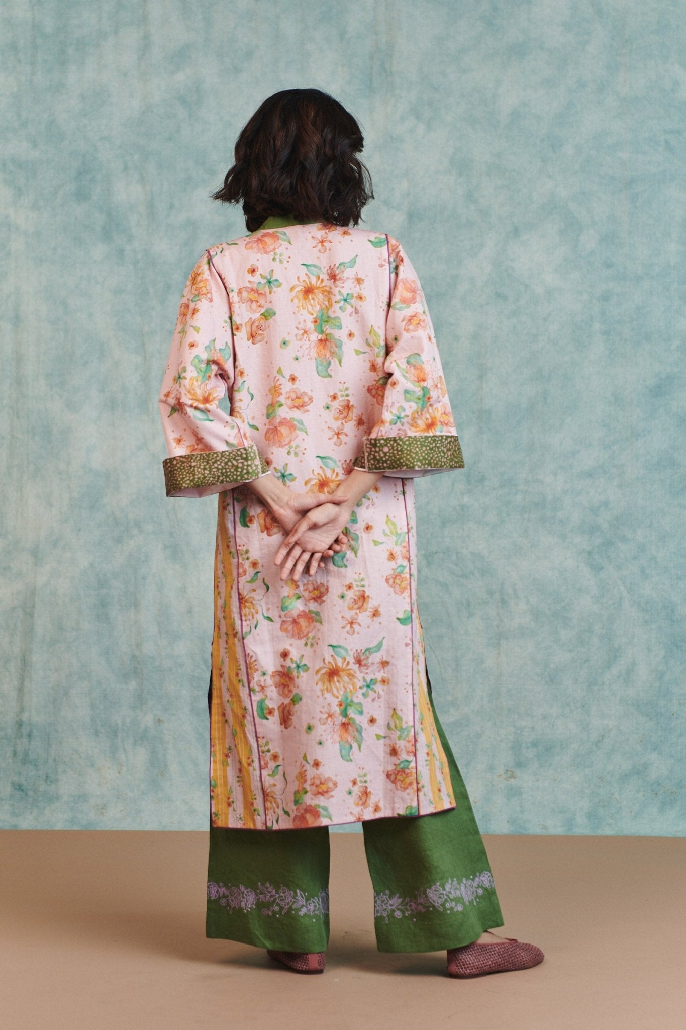 Flora Co - Linen Embroidered Multi - Panelled Kurta Set - CiceroniKurta Set, Everyday WearSaphed