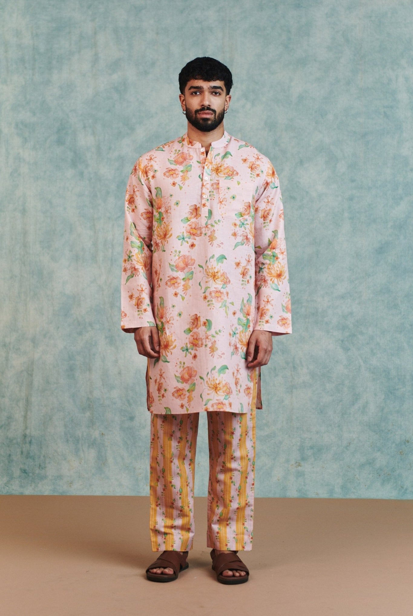 Flora Co - Linen Men's Classic Kurta Set - CiceroniKurta SetSaphed