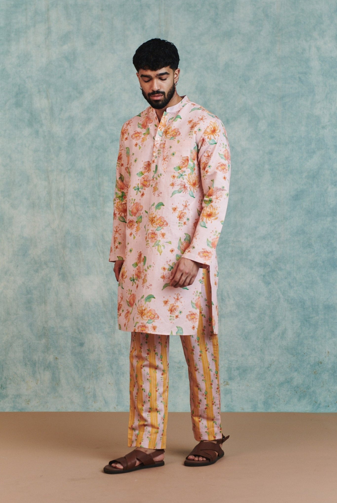 Flora Co - Linen Men's Classic Kurta Set - CiceroniKurta SetSaphed