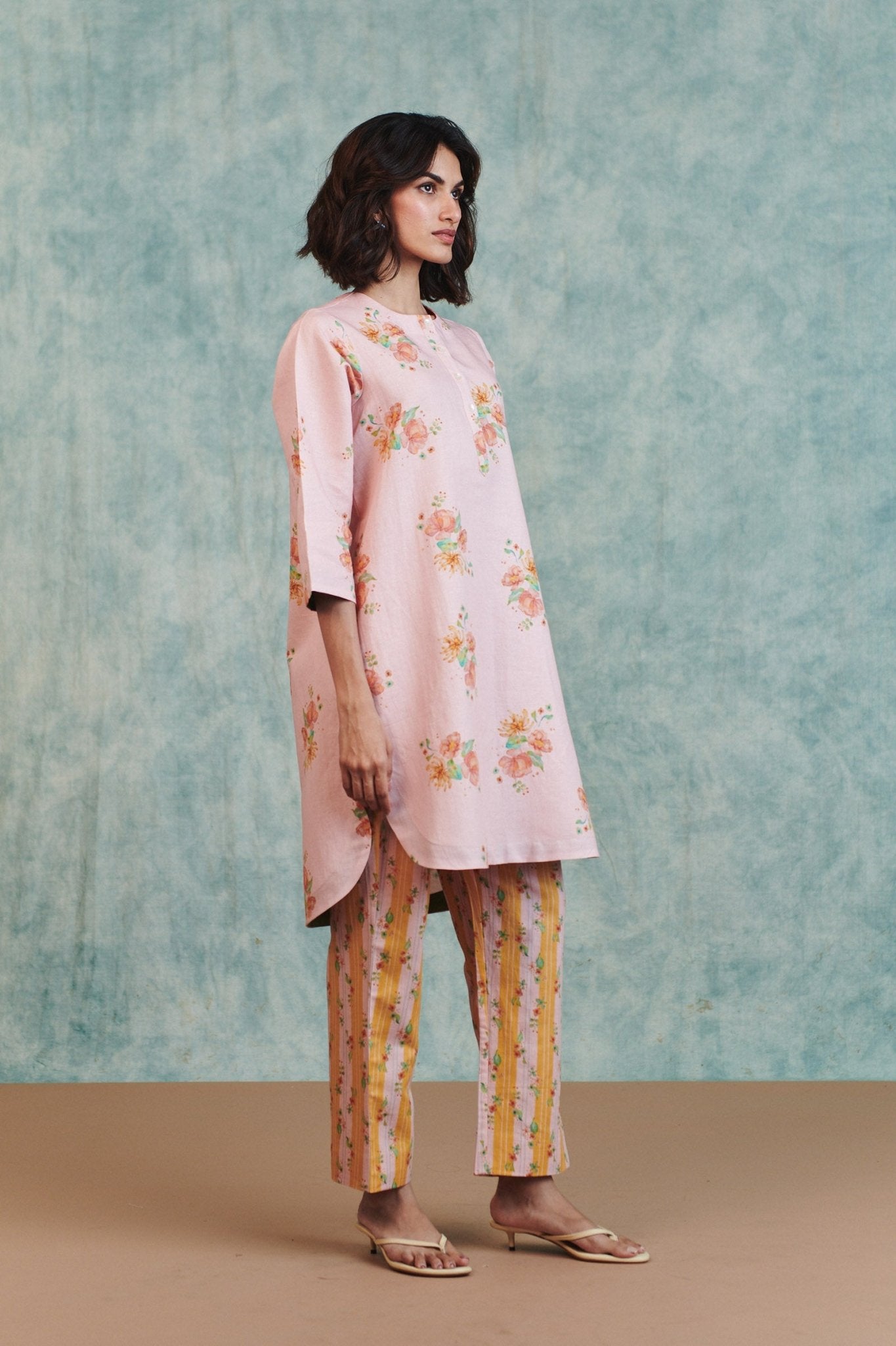Flora Co - Linen Round Hem Kurta Set - CiceroniKurta Set, Everyday WearSaphed
