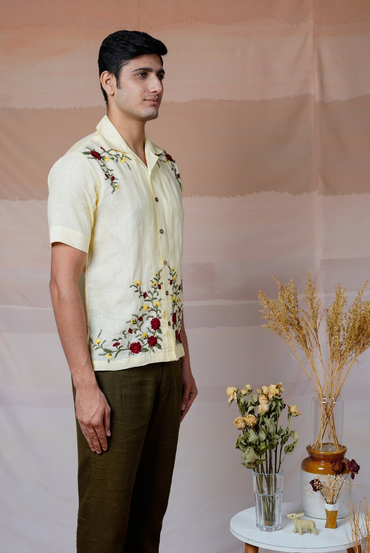 Floral Fiesta - Hand Embroidered Unisex Linen Shirt - CiceroniShirtsCultura Studio