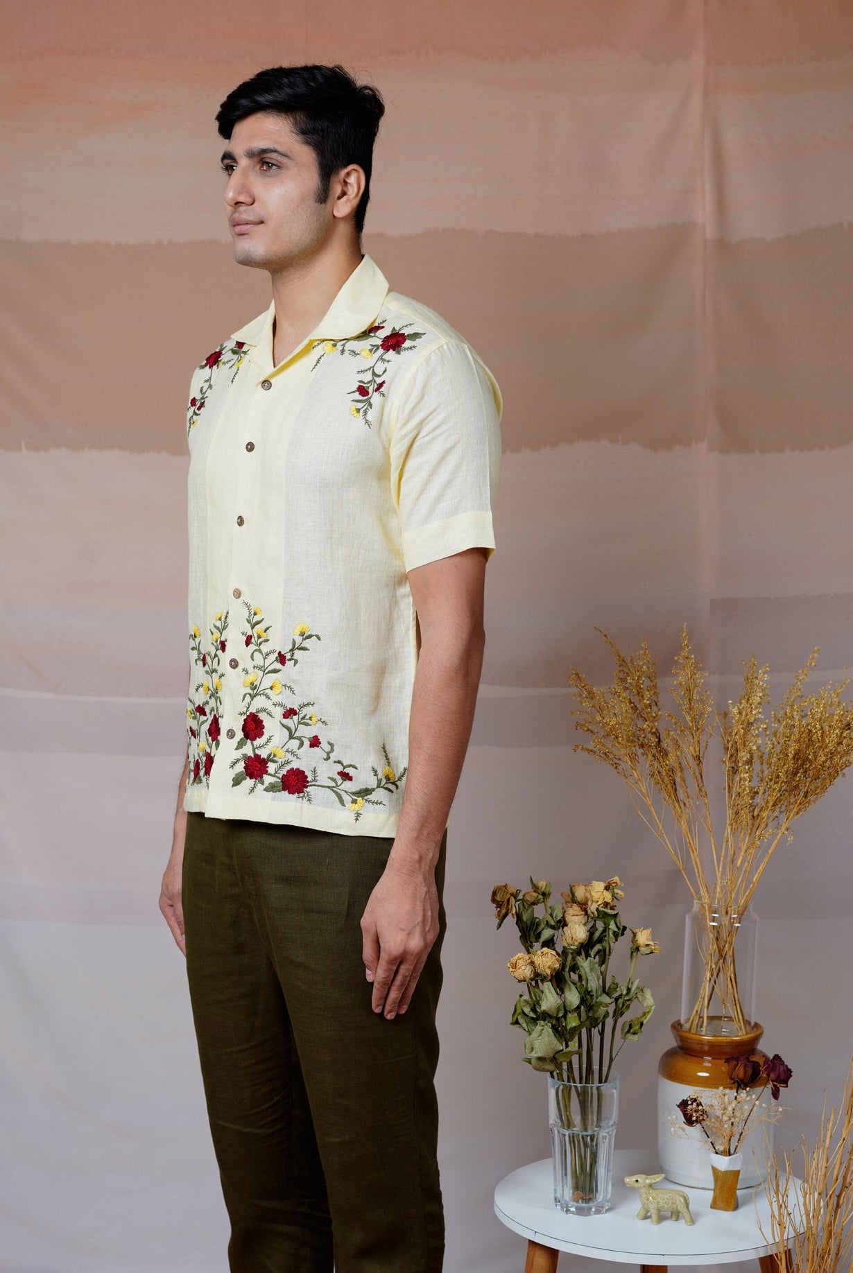 Floral Fiesta - Hand Embroidered Unisex Linen Shirt - CiceroniShirtsCultura Studio
