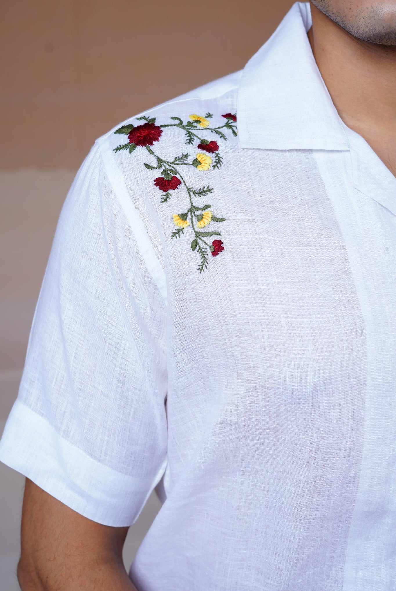 Floral Fiesta - Hand Embroidered Unisex Linen Shirt - CiceroniShirtsCultura Studio