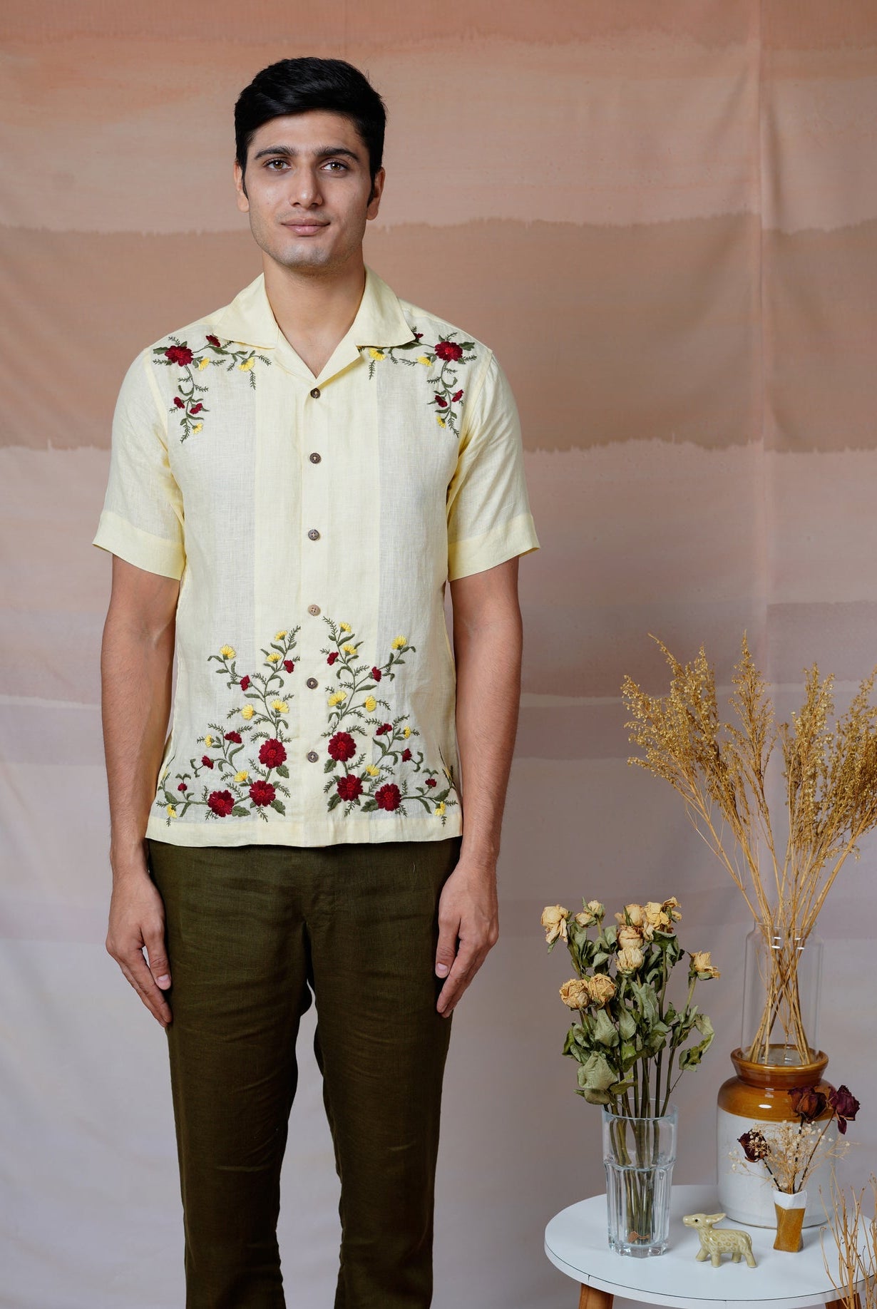 Floral Fiesta - Hand Embroidered Unisex Linen Shirt - CiceroniShirtsCultura Studio