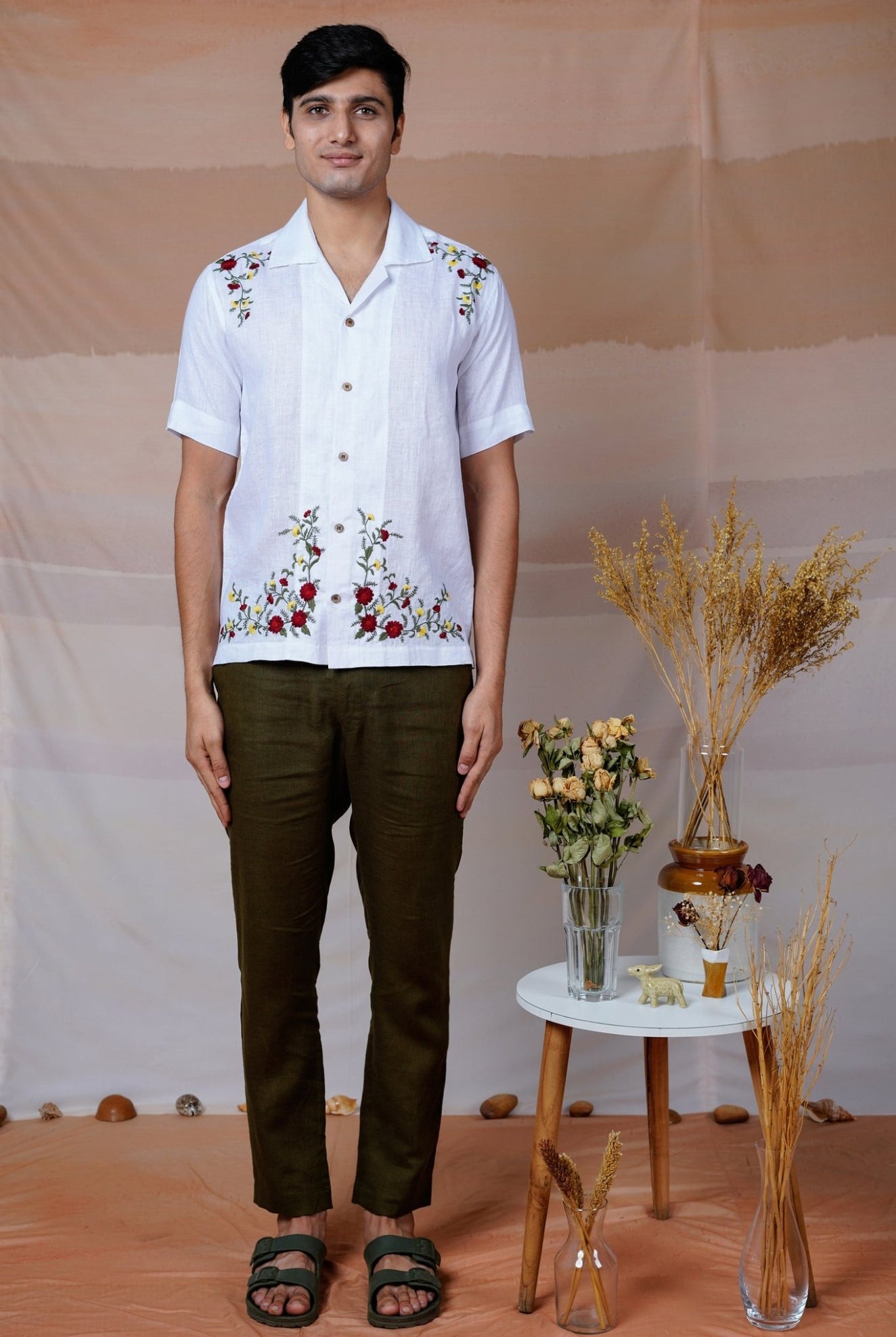Floral Fiesta - Hand Embroidered Unisex Linen Shirt - CiceroniShirtsCultura Studio