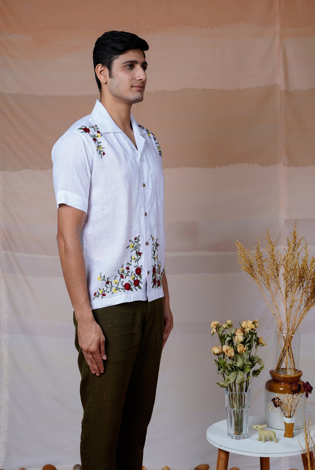 Floral Fiesta - Hand Embroidered Unisex Linen Shirt - CiceroniShirtsCultura Studio