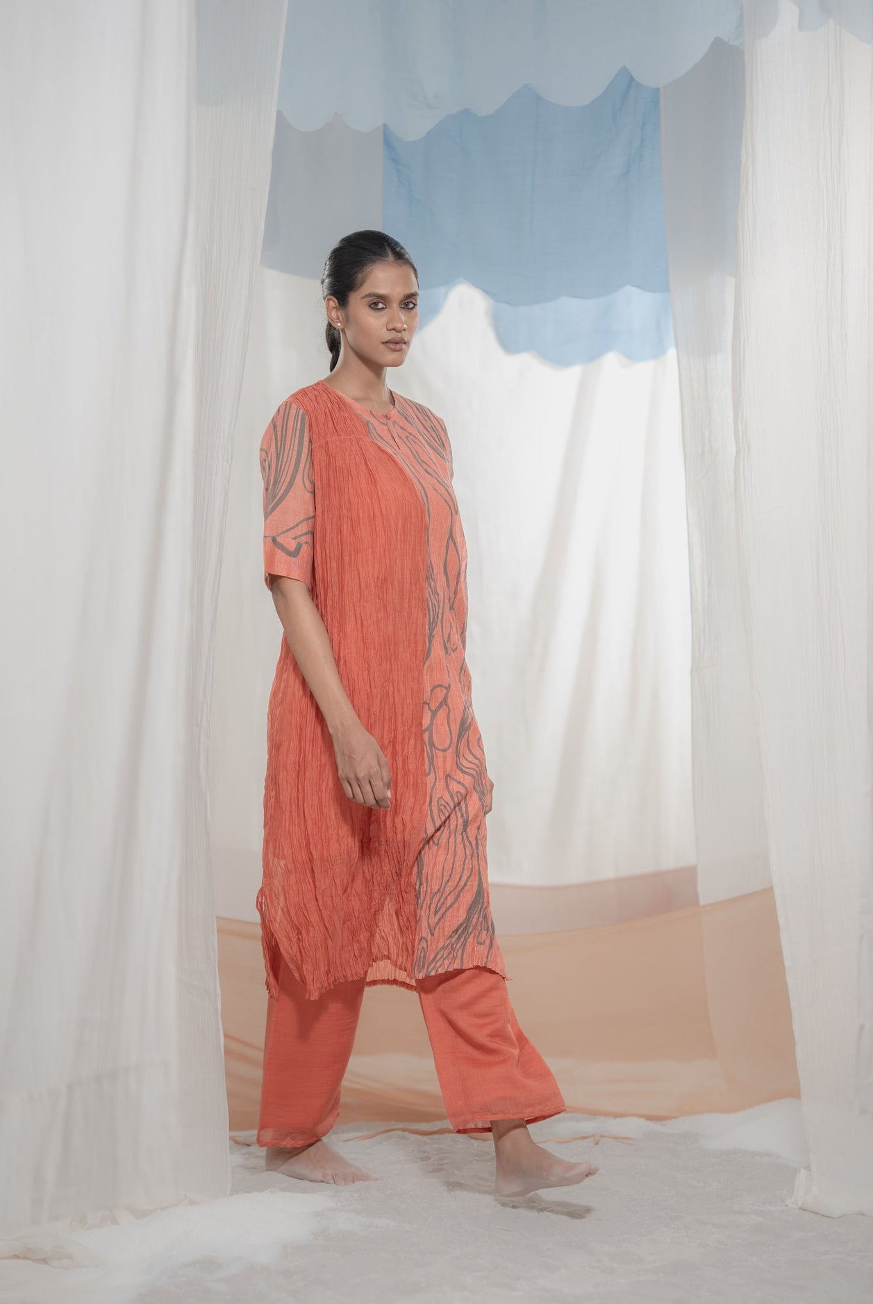 Flow Coral Co - ord Set - CiceroniKurta Set, Everyday WearAmoda - Essence Of India