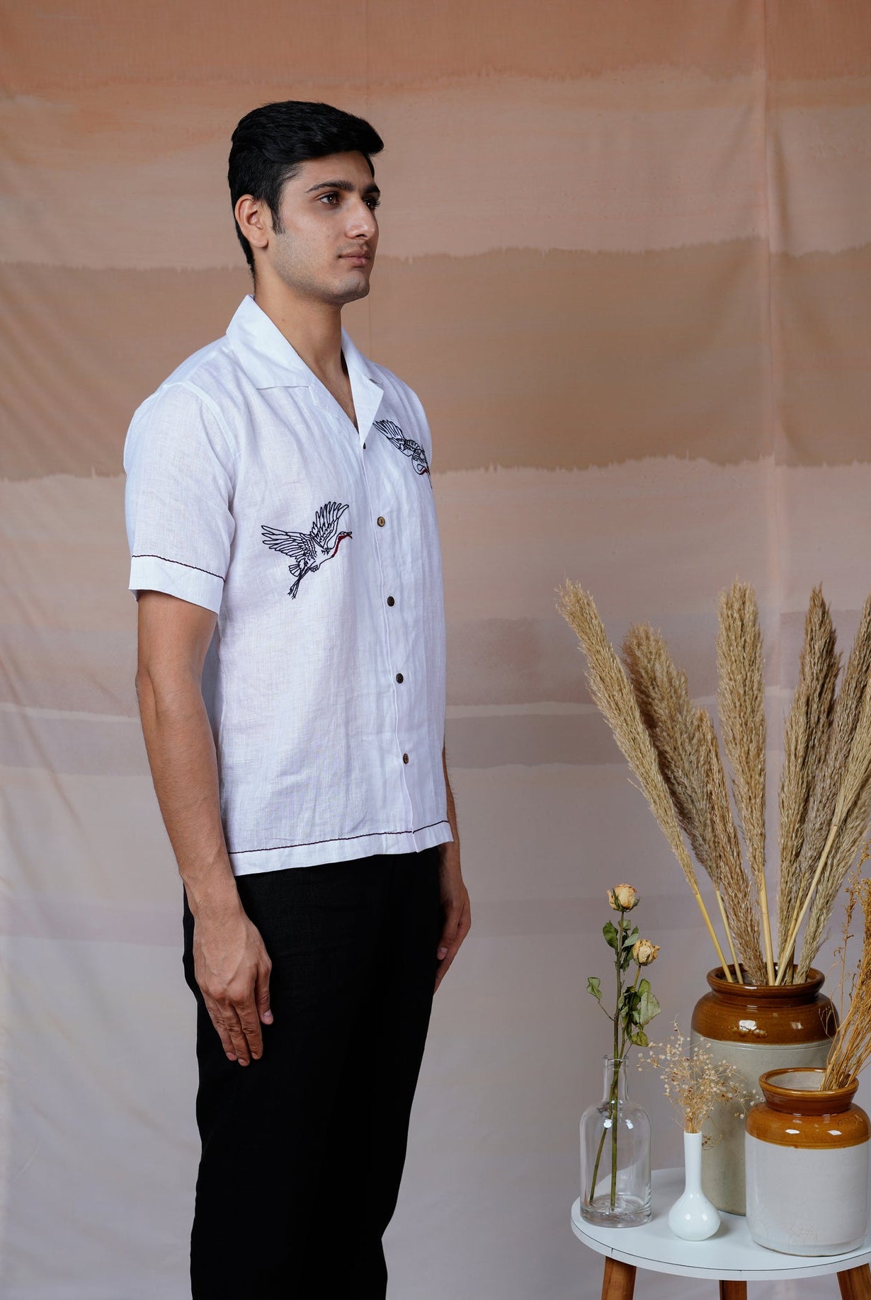 Flying Wings - Hand Embroidered Unisex Linen Shirt - CiceroniShirtsCultura Studio
